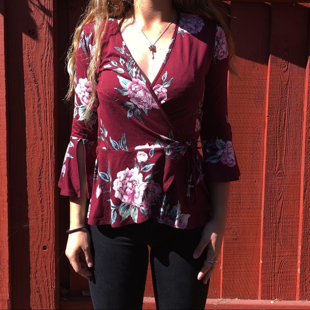 Burgundy Floral Blouse
